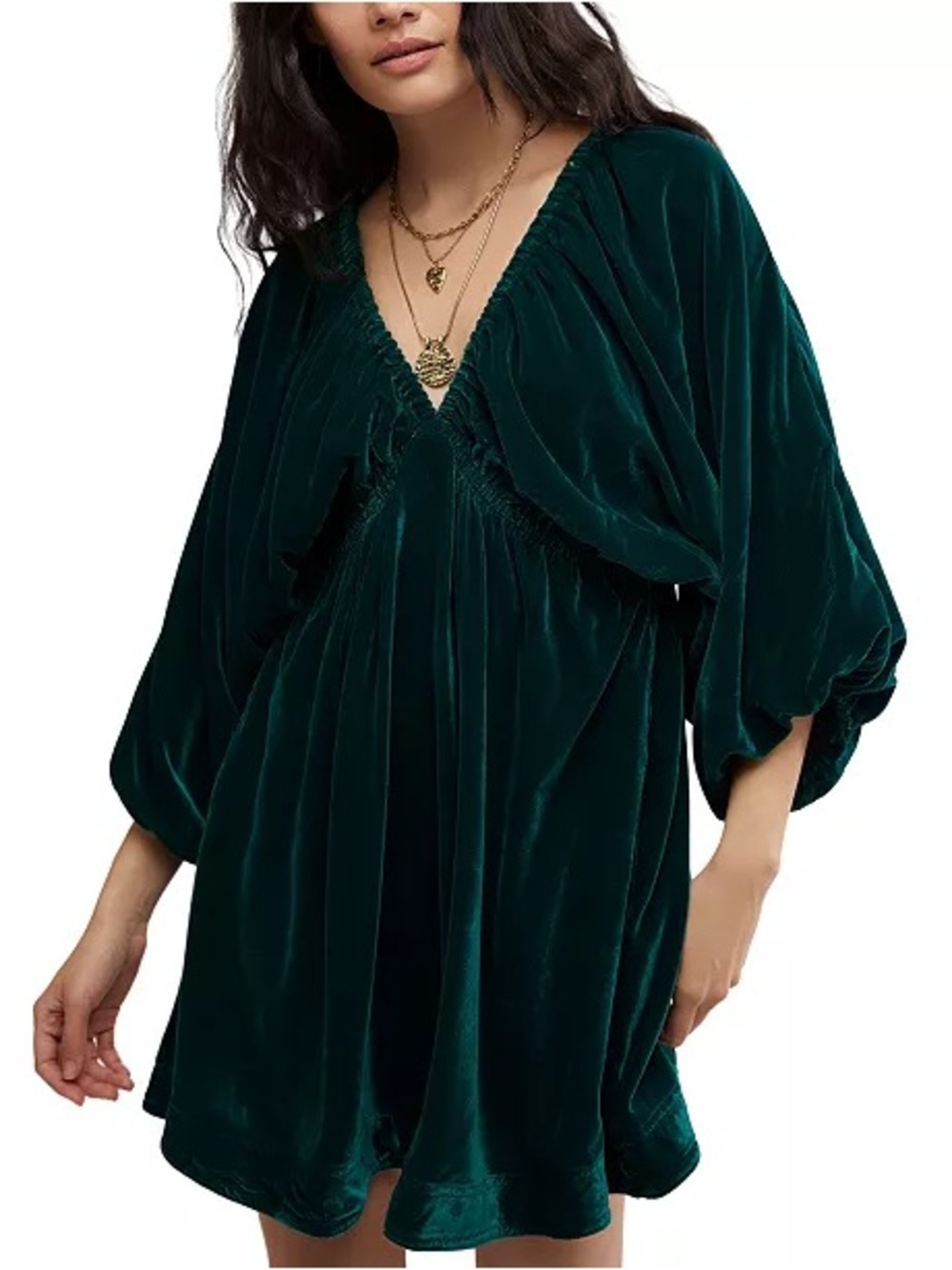 FREE PEOPLE V-Neck Portia Velvet Babydoll Mini Dress - M
